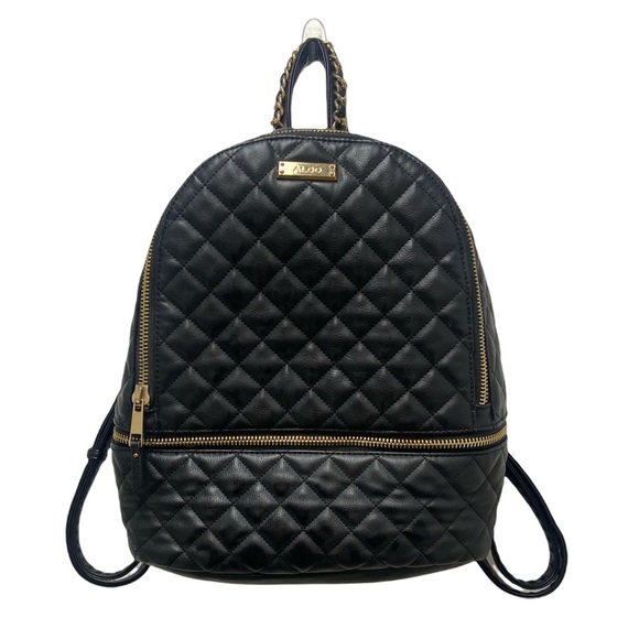 Aldo Bags Aldo Quilted Black And Gold Backpack Poshmark